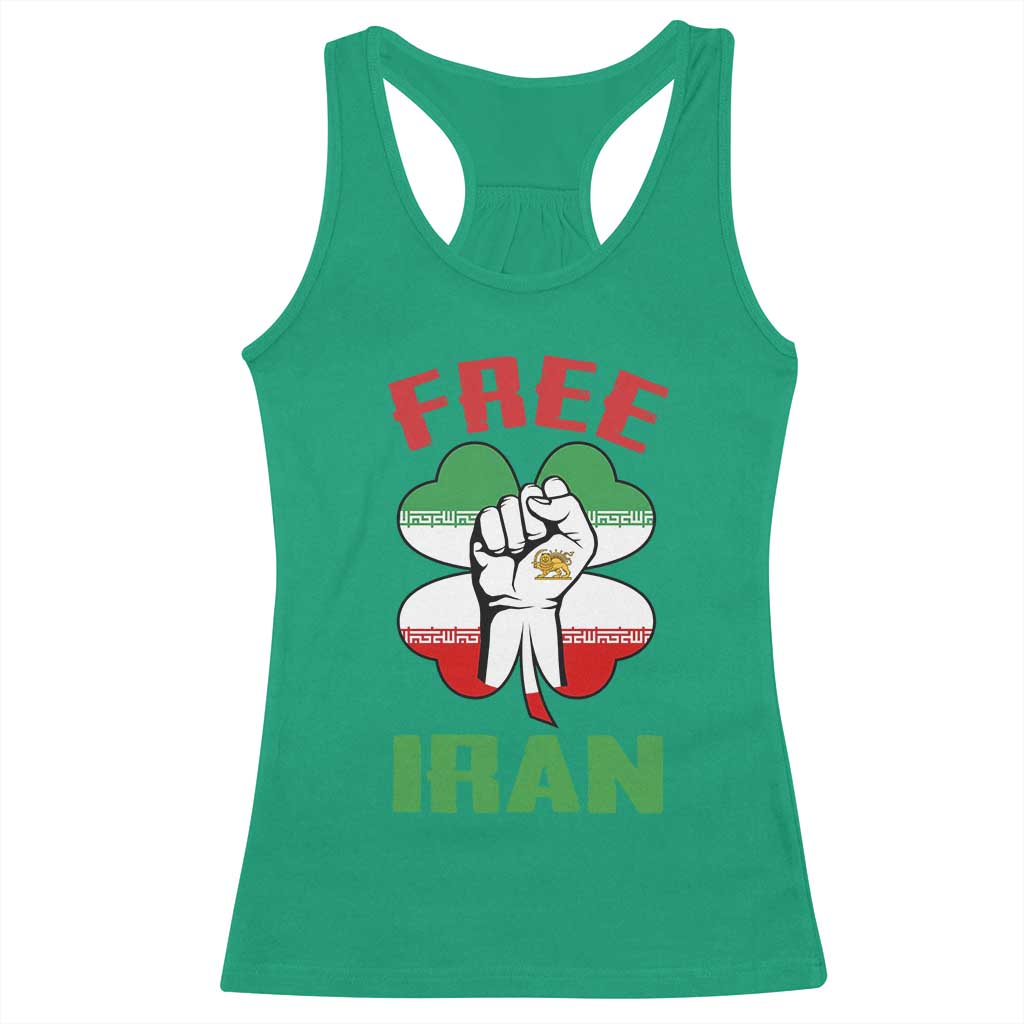 Free Iran Raised Fist and Persian Flag Clover Racerback Tank Top Lion and Sun Freedom Fighter Iranian Revolution TS02 Irish Green Print Your Wear