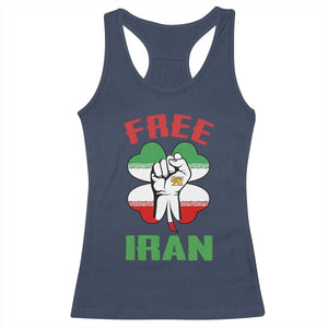 Free Iran Raised Fist and Persian Flag Clover Racerback Tank Top Lion and Sun Freedom Fighter Iranian Revolution TS02 Navy Print Your Wear