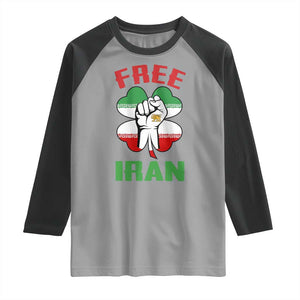 Free Iran Raised Fist and Persian Flag Clover Raglan Shirt Lion and Sun Freedom Fighter Iranian Revolution TS02 Sport Gray Black Print Your Wear
