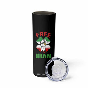 Free Iran Raised Fist and Persian Flag Clover Skinny Tumbler Lion and Sun Freedom Fighter Iranian Revolution TS02 Print Your Wear