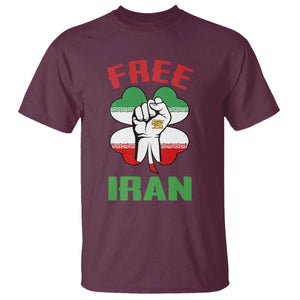 Free Iran T Shirt - Raised Fist Persian Flag Lion and Sun Freedom Fighter Iranian Revolution Tee TS02 Maroon Print Your Wear