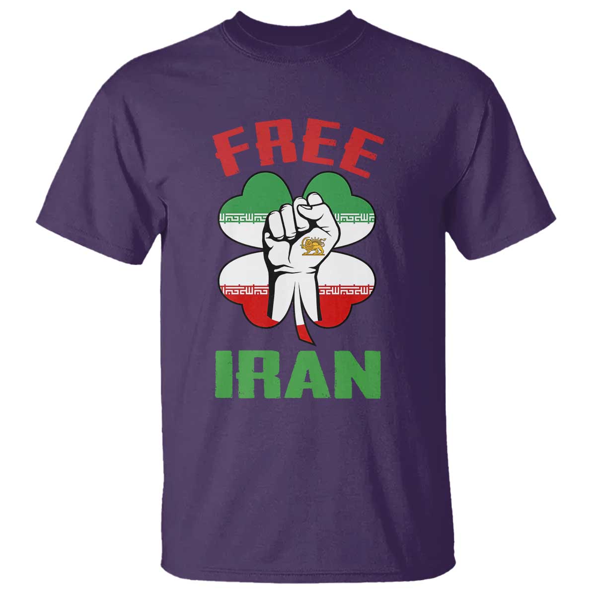 Free Iran T Shirt - Raised Fist Persian Flag Lion and Sun Freedom Fighter Iranian Revolution Tee TS02 Purple Print Your Wear