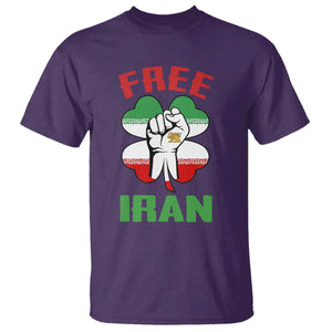 Free Iran T Shirt - Raised Fist Persian Flag Lion and Sun Freedom Fighter Iranian Revolution Tee TS02 Purple Print Your Wear