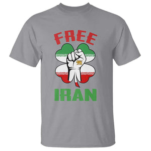Free Iran T Shirt - Raised Fist Persian Flag Lion and Sun Freedom Fighter Iranian Revolution Tee TS02 Sport Gray Print Your Wear