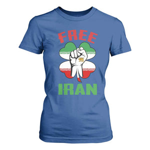Free Iran Raised Fist and Persian Flag Clover T Shirt For Women Lion and Sun Freedom Fighter Iranian Revolution TS02 Royal Blue Print Your Wear