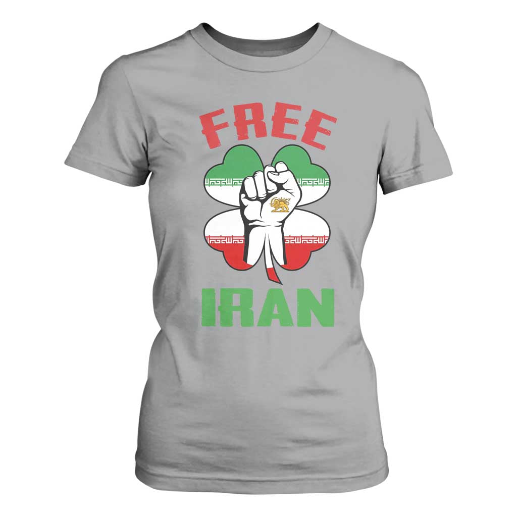 Free Iran Raised Fist and Persian Flag Clover T Shirt For Women Lion and Sun Freedom Fighter Iranian Revolution TS02 Sport Gray Print Your Wear
