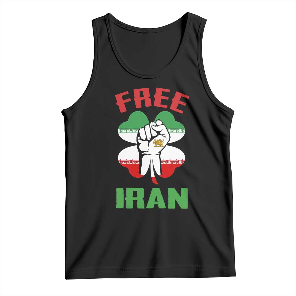 Free Iran Raised Fist and Persian Flag Clover Tank Top Lion and Sun Freedom Fighter Iranian Revolution TS02 Black Print Your Wear