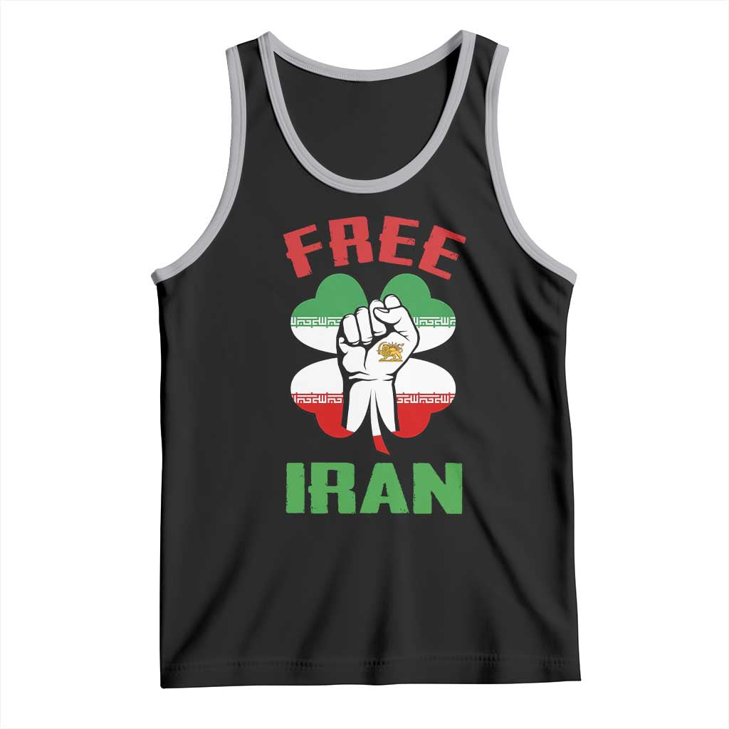 Free Iran Raised Fist and Persian Flag Clover Tank Top Lion and Sun Freedom Fighter Iranian Revolution TS02 Black Athletic Heather Print Your Wear