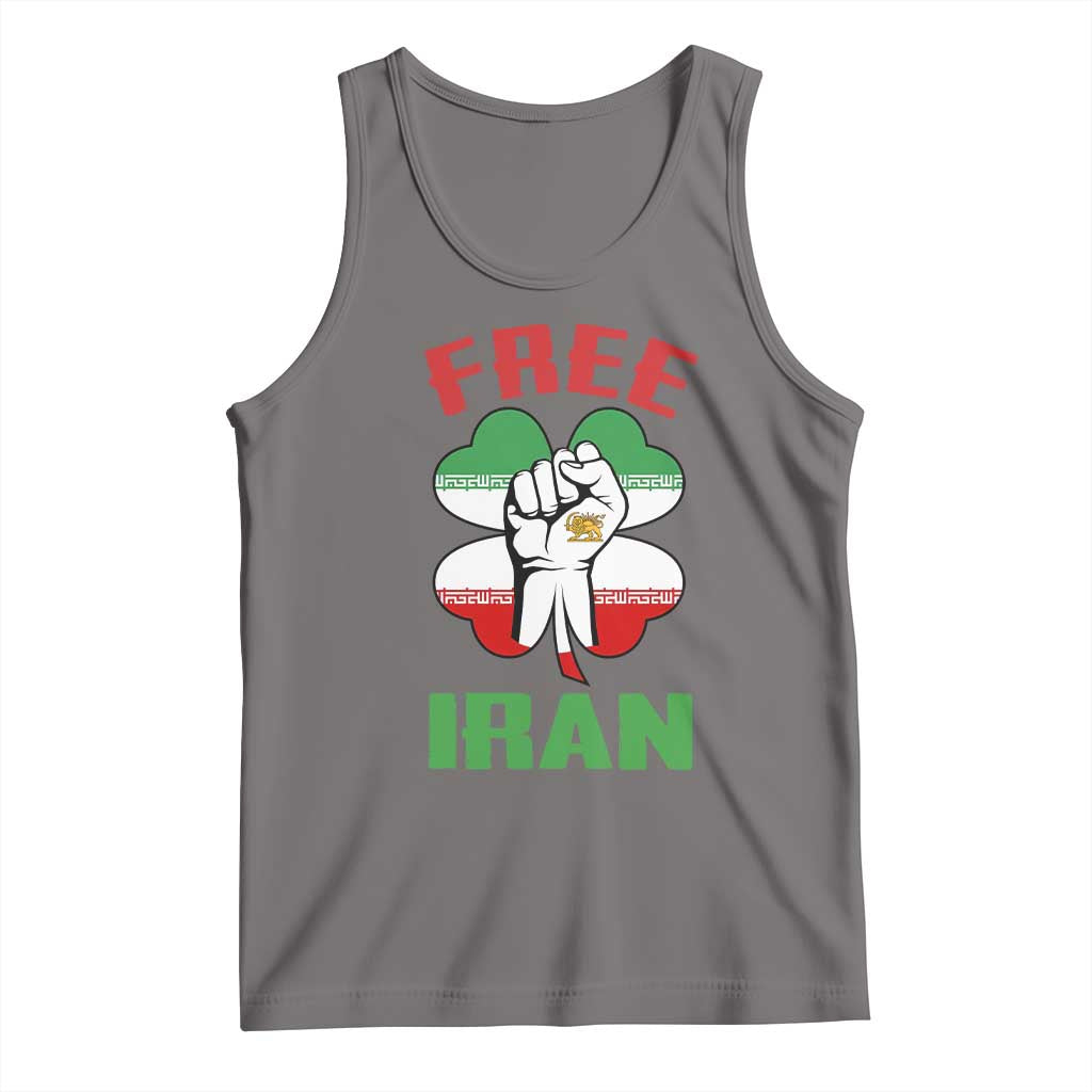 Free Iran Raised Fist and Persian Flag Clover Tank Top Lion and Sun Freedom Fighter Iranian Revolution TS02 Deep Heather Print Your Wear