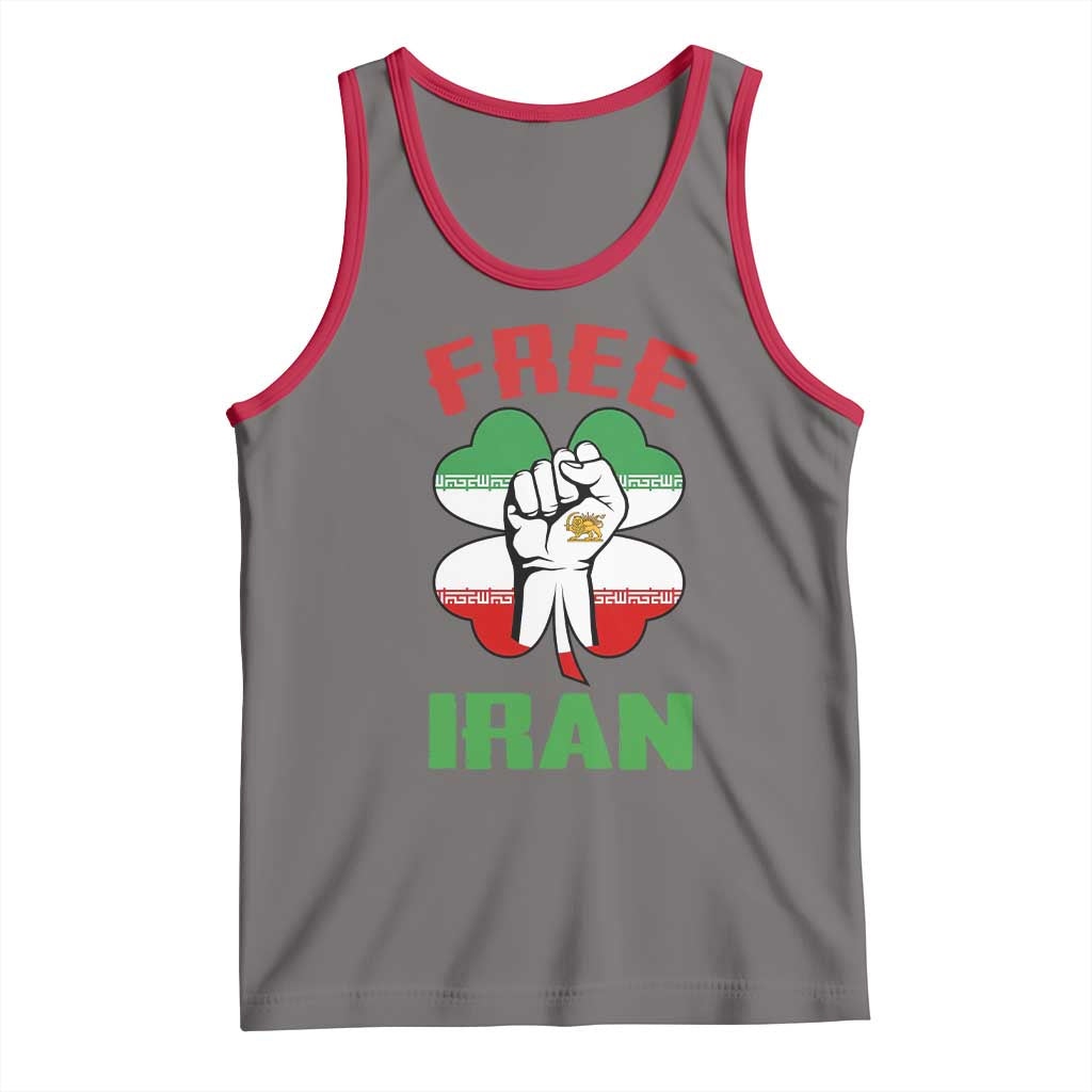 Free Iran Raised Fist and Persian Flag Clover Tank Top Lion and Sun Freedom Fighter Iranian Revolution TS02 Deep Heather Red Print Your Wear