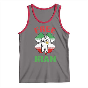 Free Iran Raised Fist and Persian Flag Clover Tank Top Lion and Sun Freedom Fighter Iranian Revolution TS02 Deep Heather Red Print Your Wear