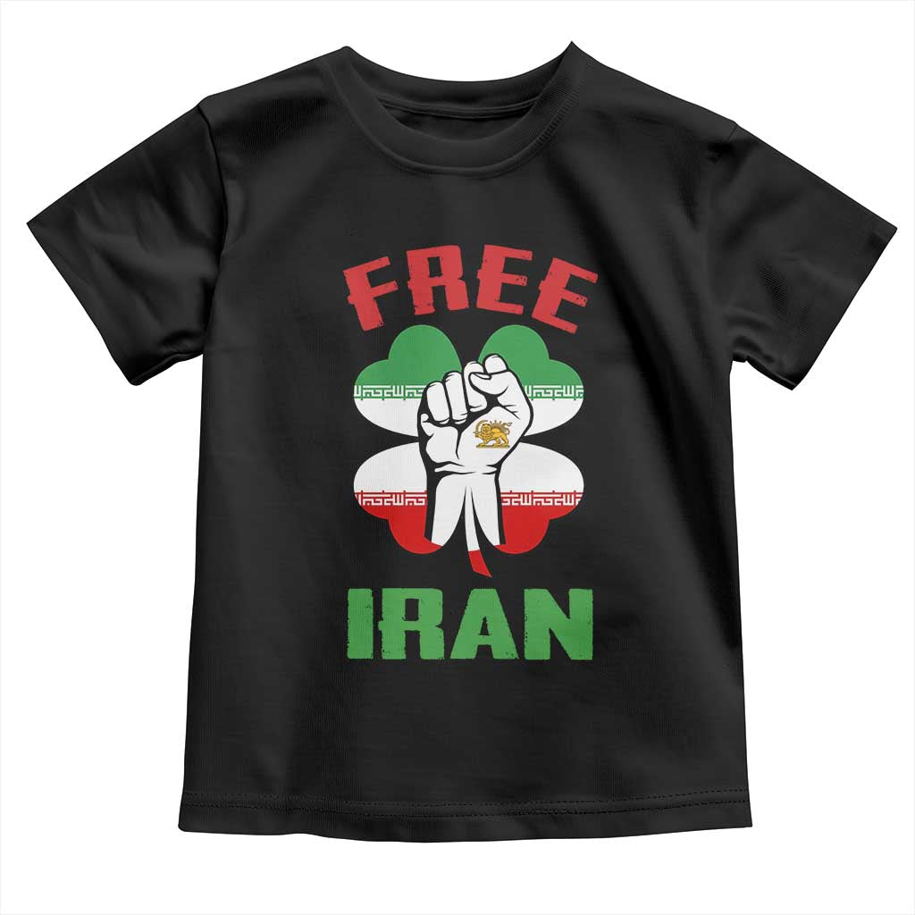Free Iran Raised Fist and Persian Flag Clover Toddler T Shirt Lion and Sun Freedom Fighter Iranian Revolution TS02 Black Print Your Wear