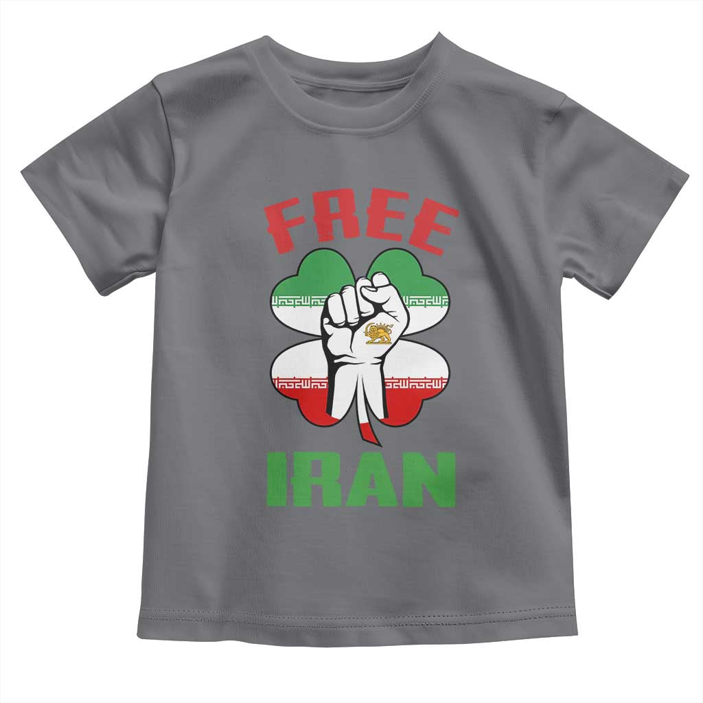 Free Iran Raised Fist and Persian Flag Clover Toddler T Shirt Lion and Sun Freedom Fighter Iranian Revolution TS02 Charcoal Print Your Wear