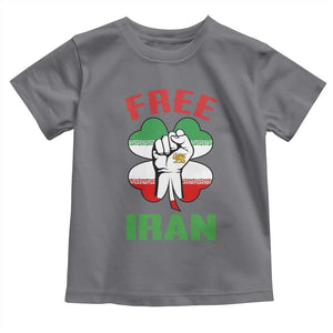 Free Iran Raised Fist and Persian Flag Clover Toddler T Shirt Lion and Sun Freedom Fighter Iranian Revolution TS02 Charcoal Print Your Wear