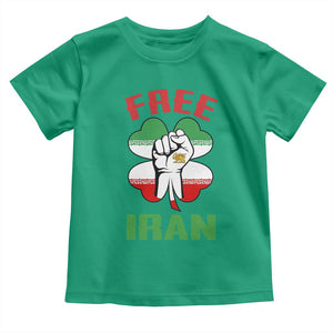 Free Iran Raised Fist and Persian Flag Clover Toddler T Shirt Lion and Sun Freedom Fighter Iranian Revolution TS02 Irish Green Print Your Wear