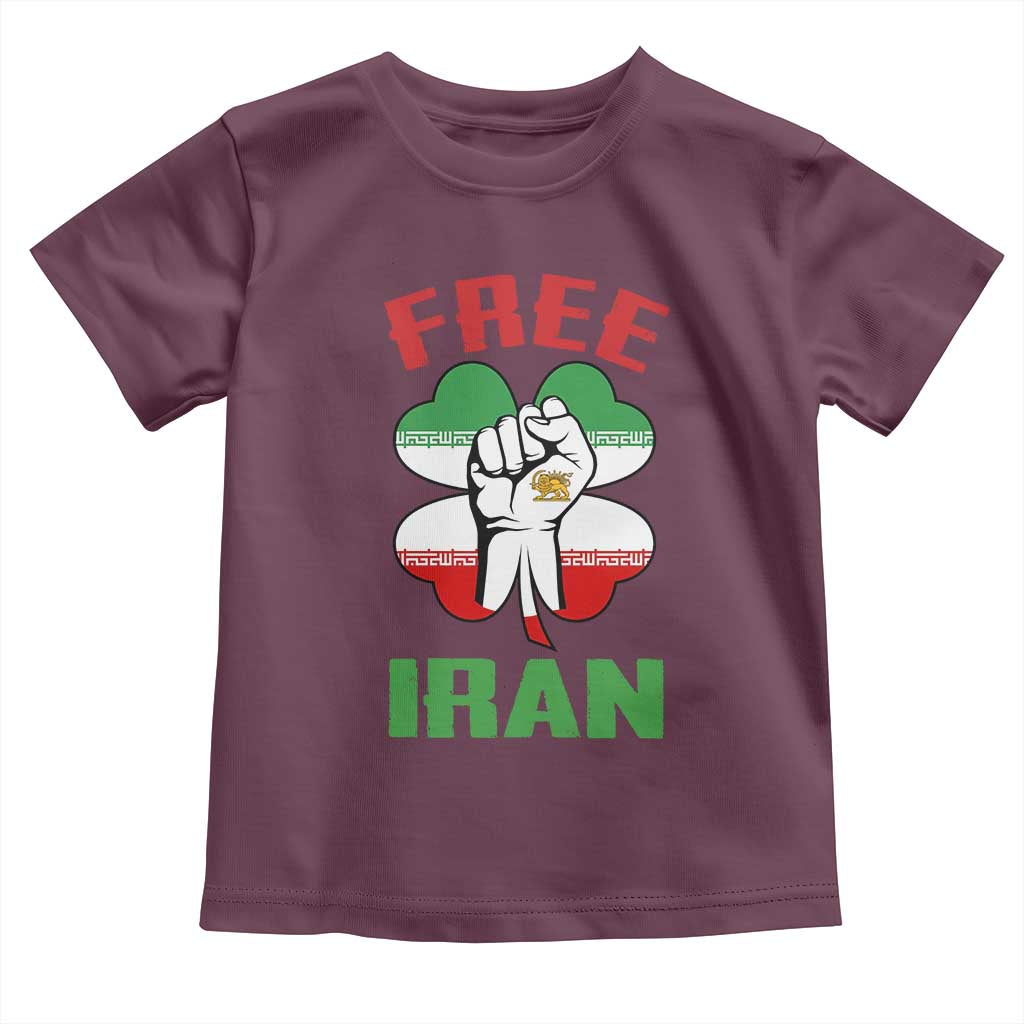 Free Iran Raised Fist and Persian Flag Clover Toddler T Shirt Lion and Sun Freedom Fighter Iranian Revolution TS02 Maroon Print Your Wear