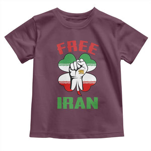 Free Iran Raised Fist and Persian Flag Clover Toddler T Shirt Lion and Sun Freedom Fighter Iranian Revolution TS02 Maroon Print Your Wear
