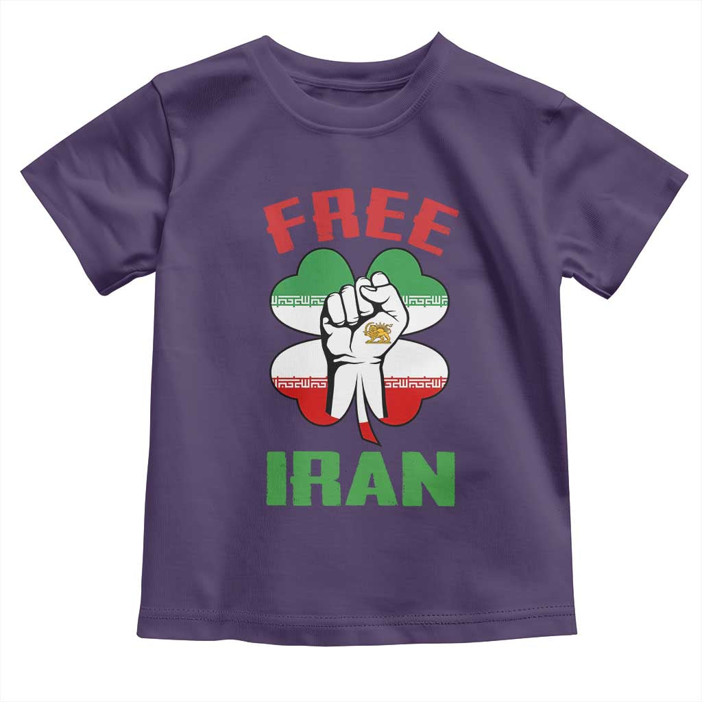 Free Iran Raised Fist and Persian Flag Clover Toddler T Shirt Lion and Sun Freedom Fighter Iranian Revolution TS02 Purple Print Your Wear