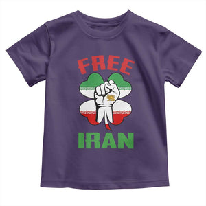 Free Iran Raised Fist and Persian Flag Clover Toddler T Shirt Lion and Sun Freedom Fighter Iranian Revolution TS02 Purple Print Your Wear