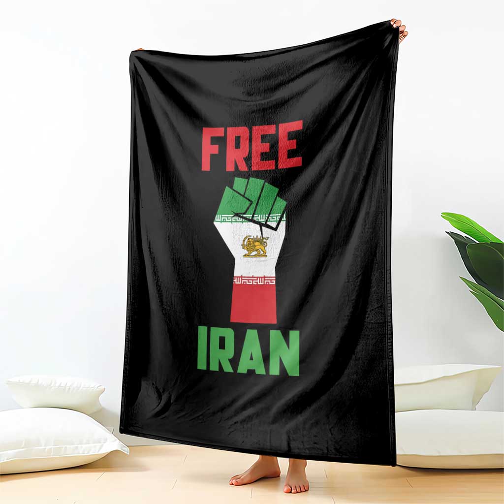 Free Iran Raised Fist Throw Blanket Persian Flag Lion and Sun Emblem Iranian Revolution TS02 Print Your Wear
