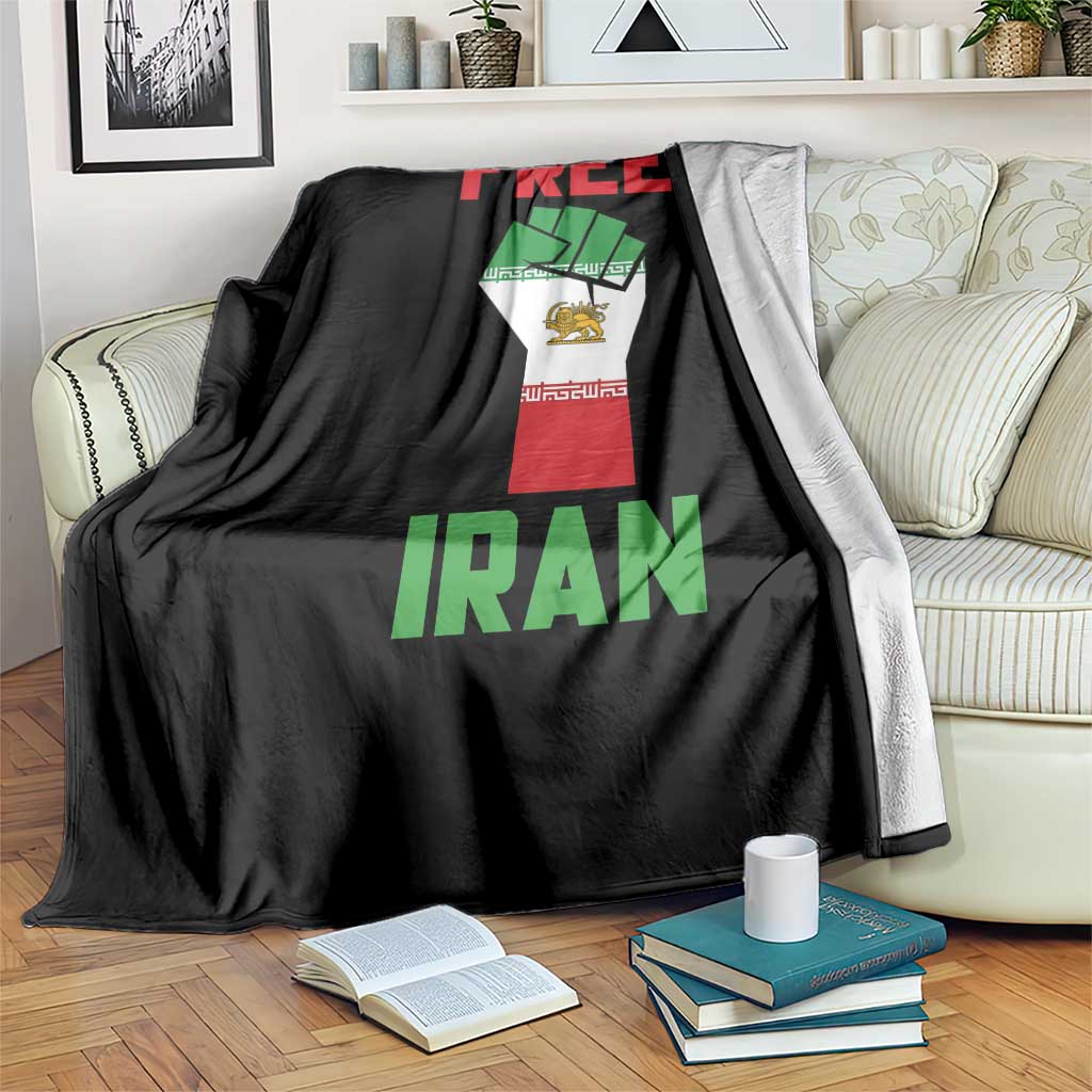 Free Iran Raised Fist Throw Blanket Persian Flag Lion and Sun Emblem Iranian Revolution TS02 Print Your Wear