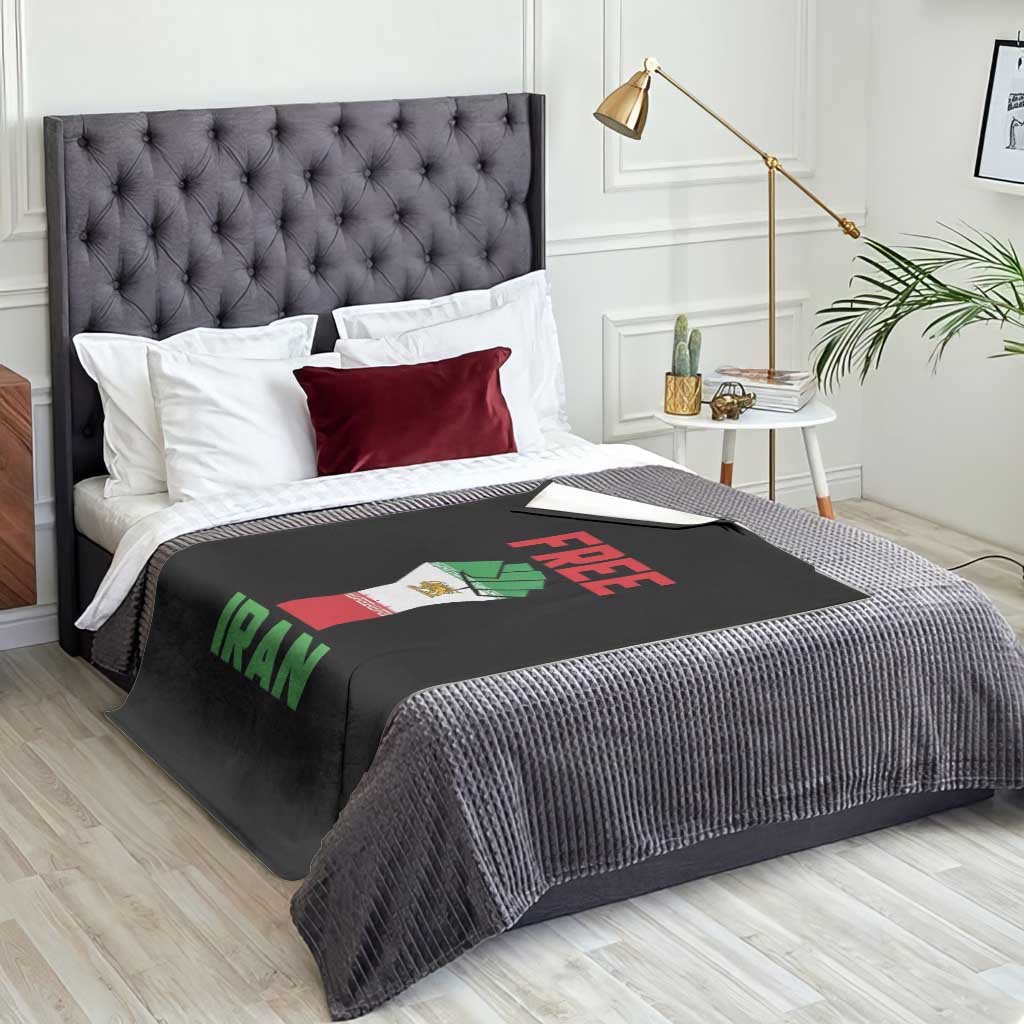 Free Iran Raised Fist Throw Blanket Persian Flag Lion and Sun Emblem Iranian Revolution TS02 Print Your Wear
