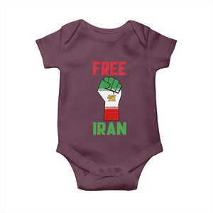 Free Iran Raised Fist Baby Onesie Persian Flag Lion and Sun Emblem Iranian Revolution TS02 Maroon Print Your Wear