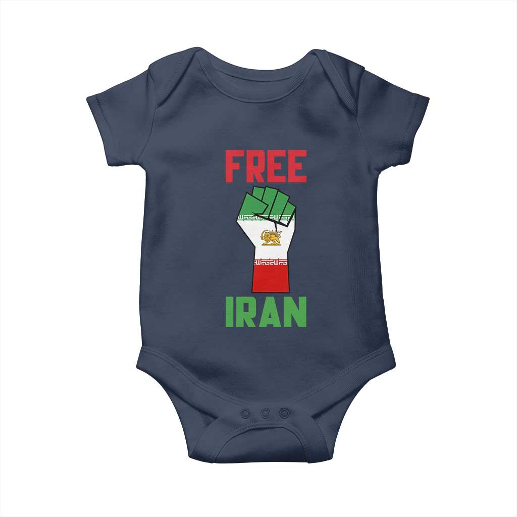 Free Iran Raised Fist Baby Onesie Persian Flag Lion and Sun Emblem Iranian Revolution TS02 Navy Print Your Wear