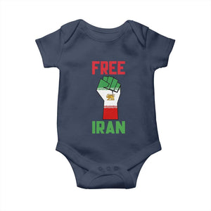 Free Iran Raised Fist Baby Onesie Persian Flag Lion and Sun Emblem Iranian Revolution TS02 Navy Print Your Wear