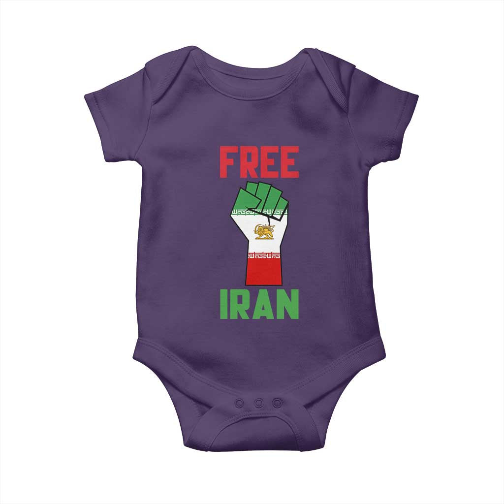 Free Iran Raised Fist Baby Onesie Persian Flag Lion and Sun Emblem Iranian Revolution TS02 Purple Print Your Wear