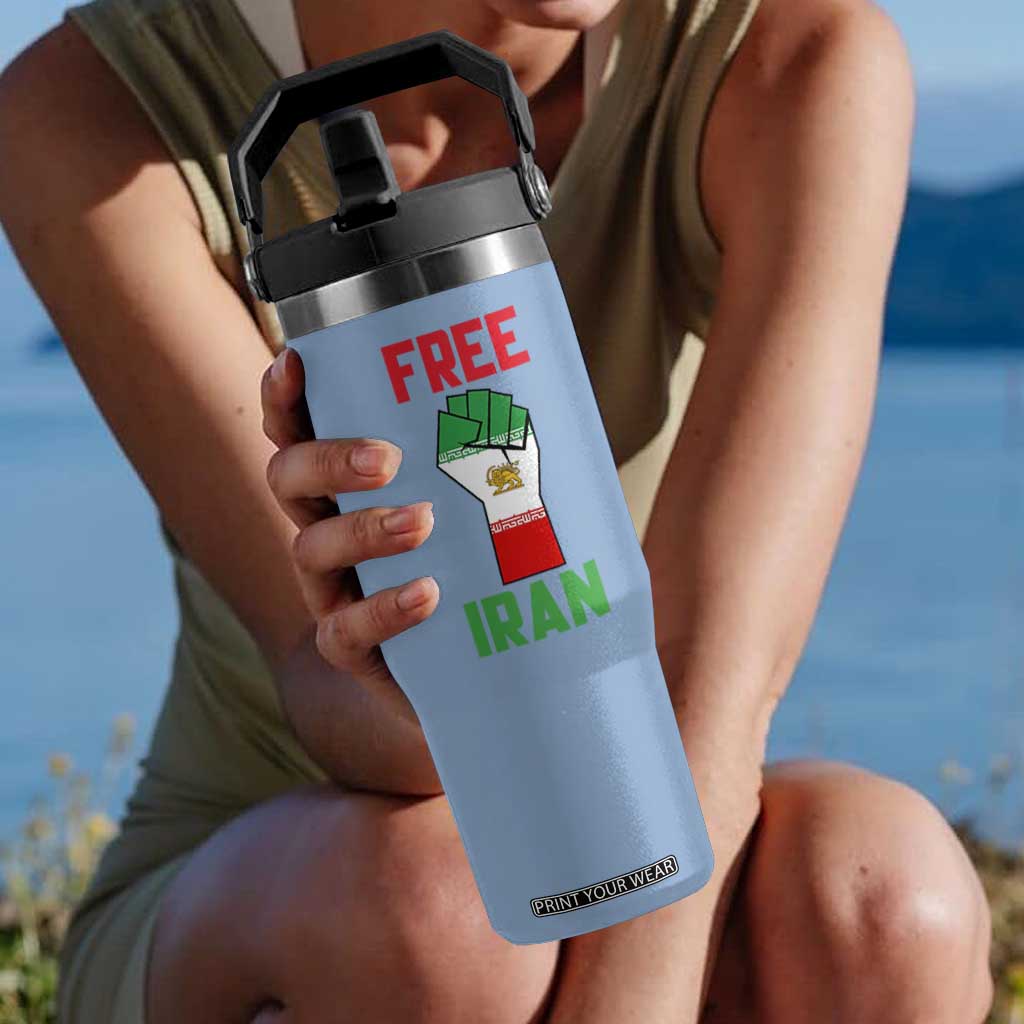 Free Iran Raised Fist Flip Straw Tumbler Persian Flag Lion and Sun Emblem Iranian Revolution TS02 One Size: 30 oz Light Blue Print Your Wear