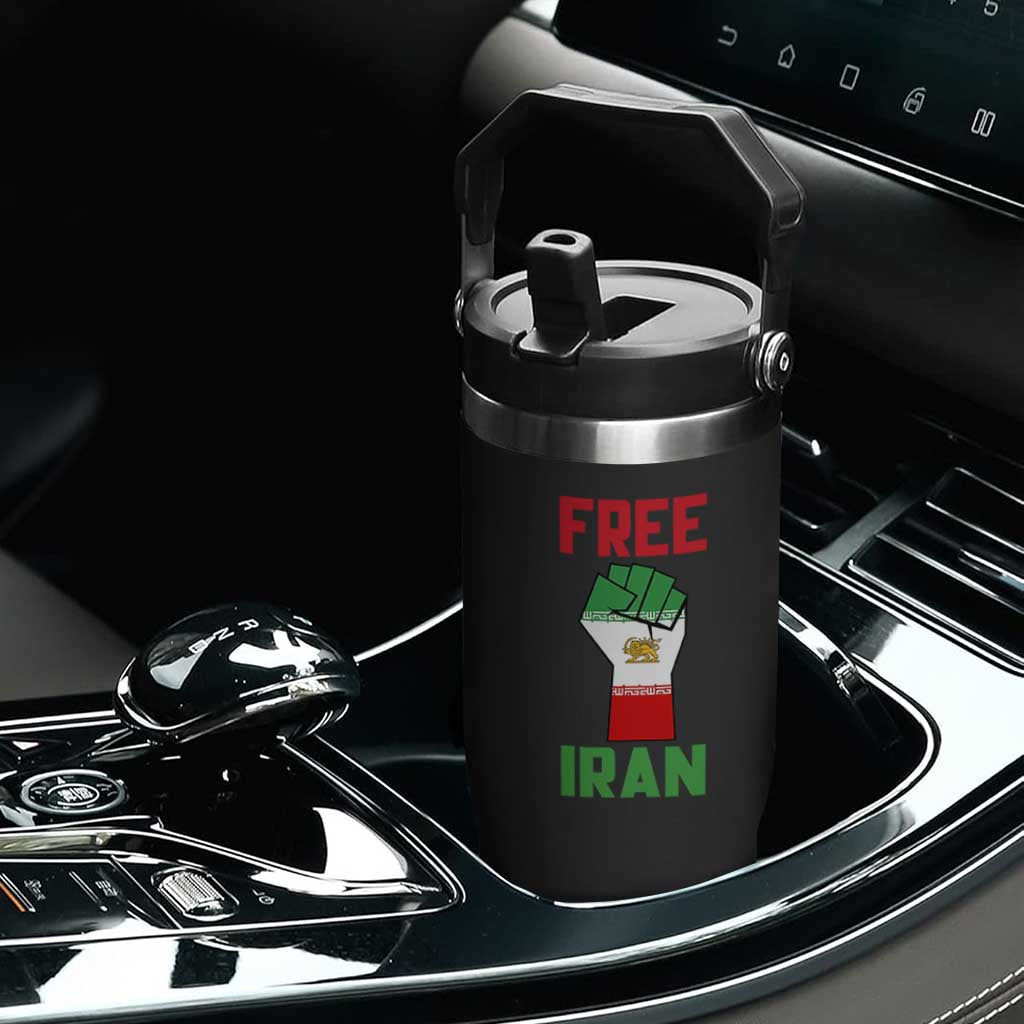 Free Iran Raised Fist Flip Straw Tumbler Persian Flag Lion and Sun Emblem Iranian Revolution TS02 Print Your Wear