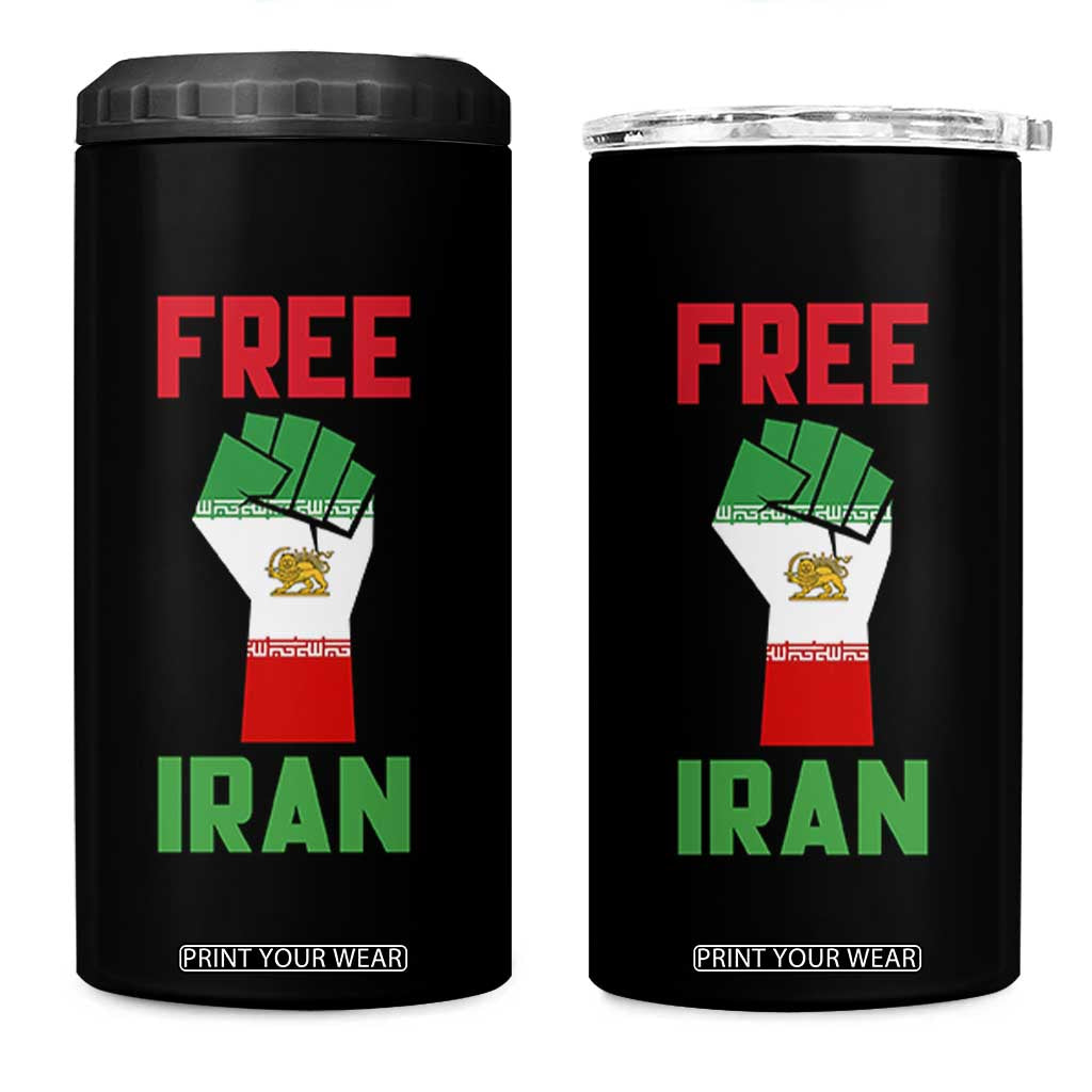 Free Iran Raised Fist 4 in 1 Can Cooler Tumbler Persian Flag Lion and Sun Emblem Iranian Revolution TS02 One Size: 16 oz Black Print Your Wear