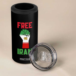 Free Iran Raised Fist 4 in 1 Can Cooler Tumbler Persian Flag Lion and Sun Emblem Iranian Revolution TS02 Print Your Wear
