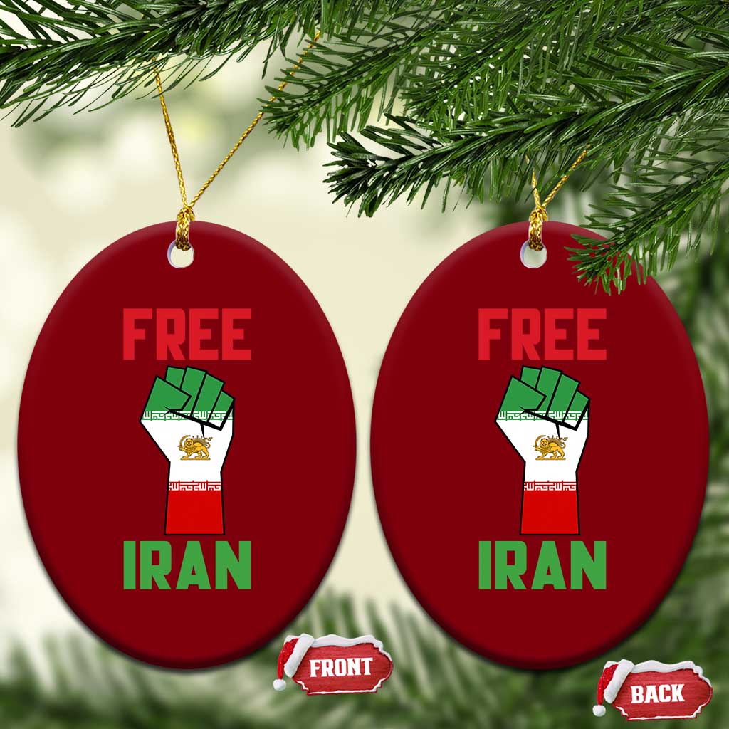 Free Iran Raised Fist Ceramic Ornament Persian Flag Lion and Sun Emblem Iranian Revolution TS02 Print Your Wear