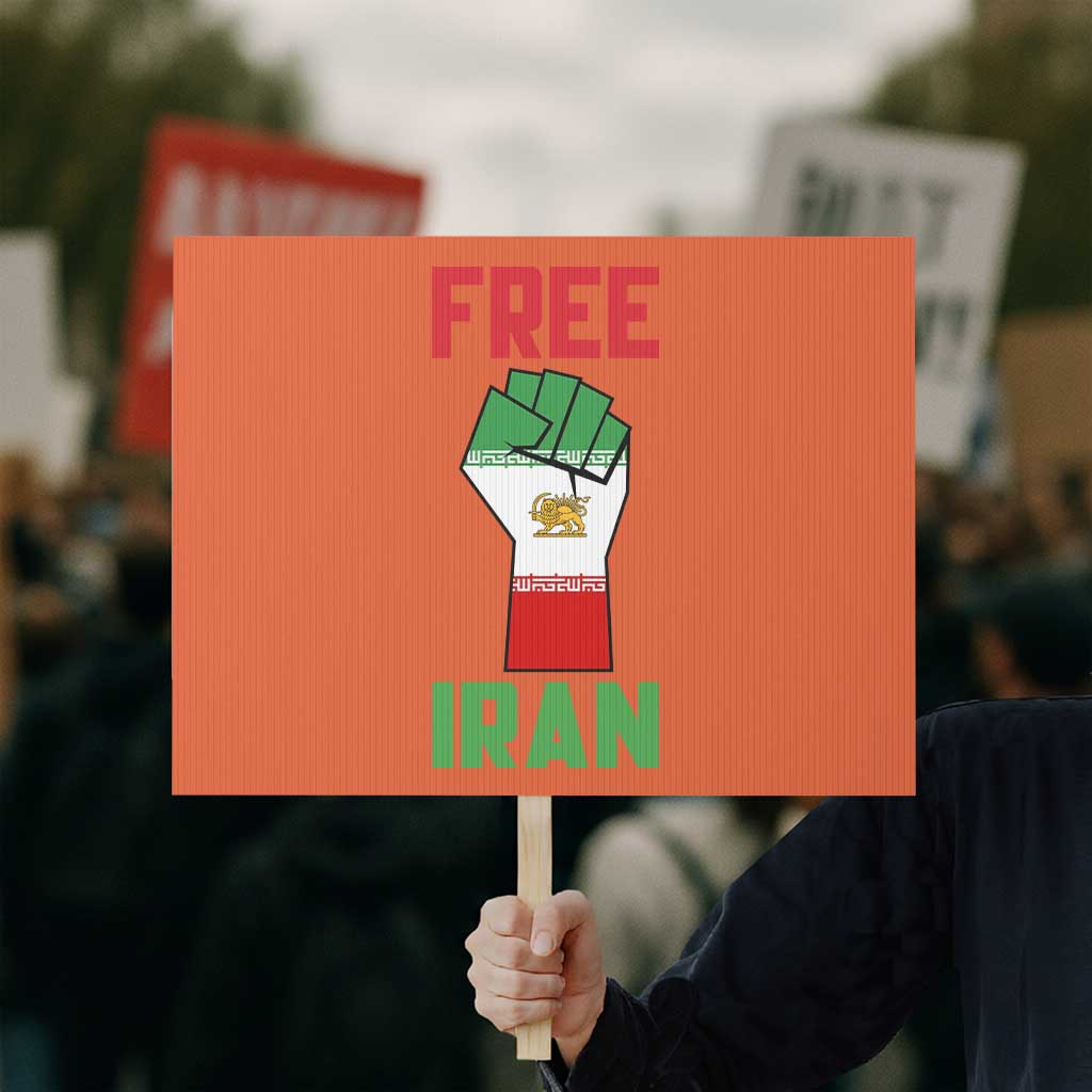 Free Iran Raised Fist Protest Sign Persian Flag Lion and Sun Emblem Iranian Revolution TS02 Horizontal 18