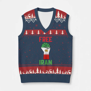 Free Iran Raised Fist V-Neck Knit Sweater Vest Persian Flag Lion and Sun Emblem Iranian Revolution TS02 Navy Red Print Your Wear