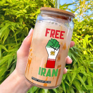 Free Iran Raised Fist Glass Can Persian Flag Lion and Sun Emblem Iranian Revolution TS02 Black Print Your Wear