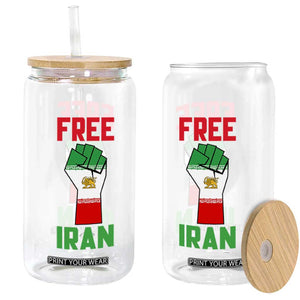 Free Iran Raised Fist Glass Can Persian Flag Lion and Sun Emblem Iranian Revolution TS02 Print Your Wear