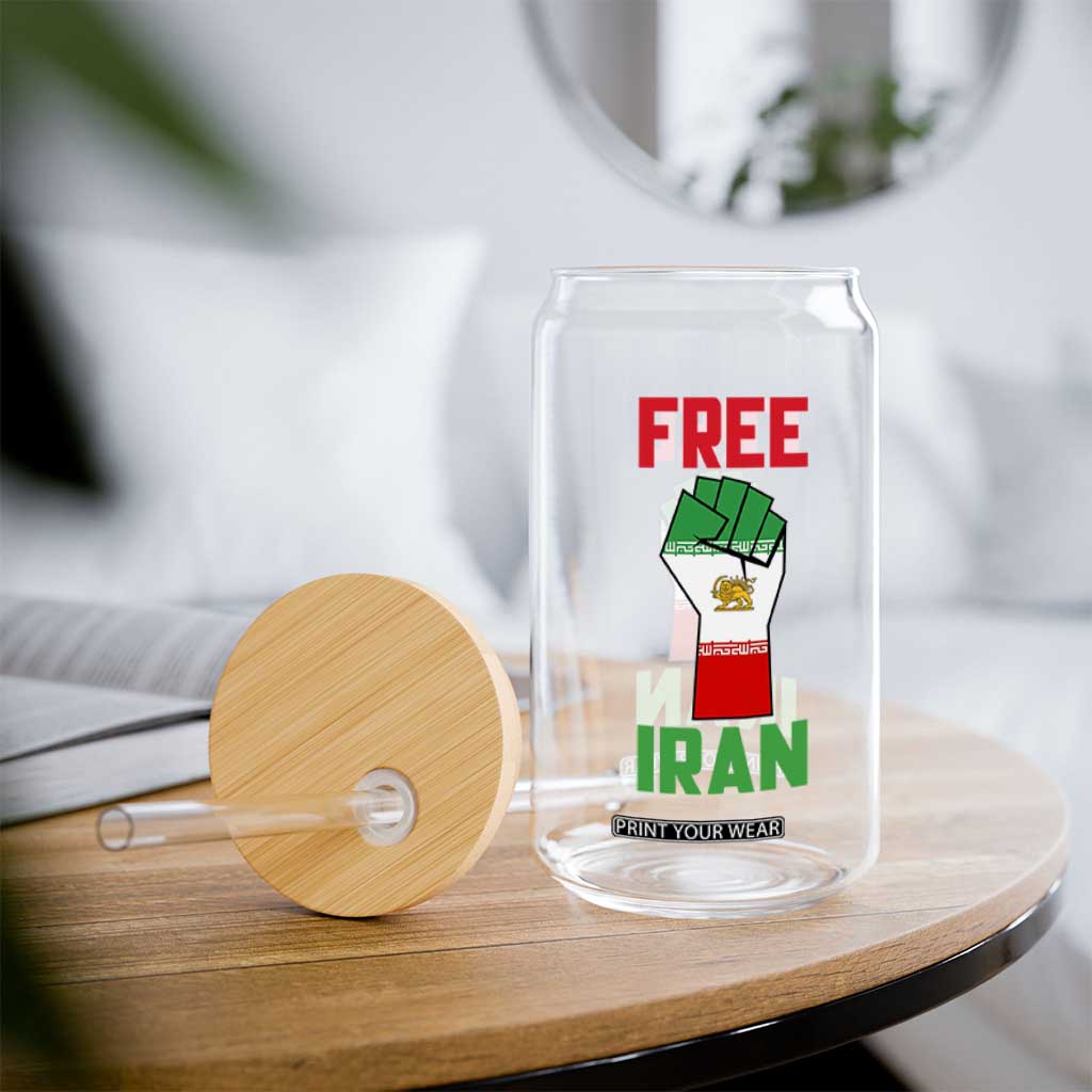 Free Iran Raised Fist Glass Can Persian Flag Lion and Sun Emblem Iranian Revolution TS02 Print Your Wear