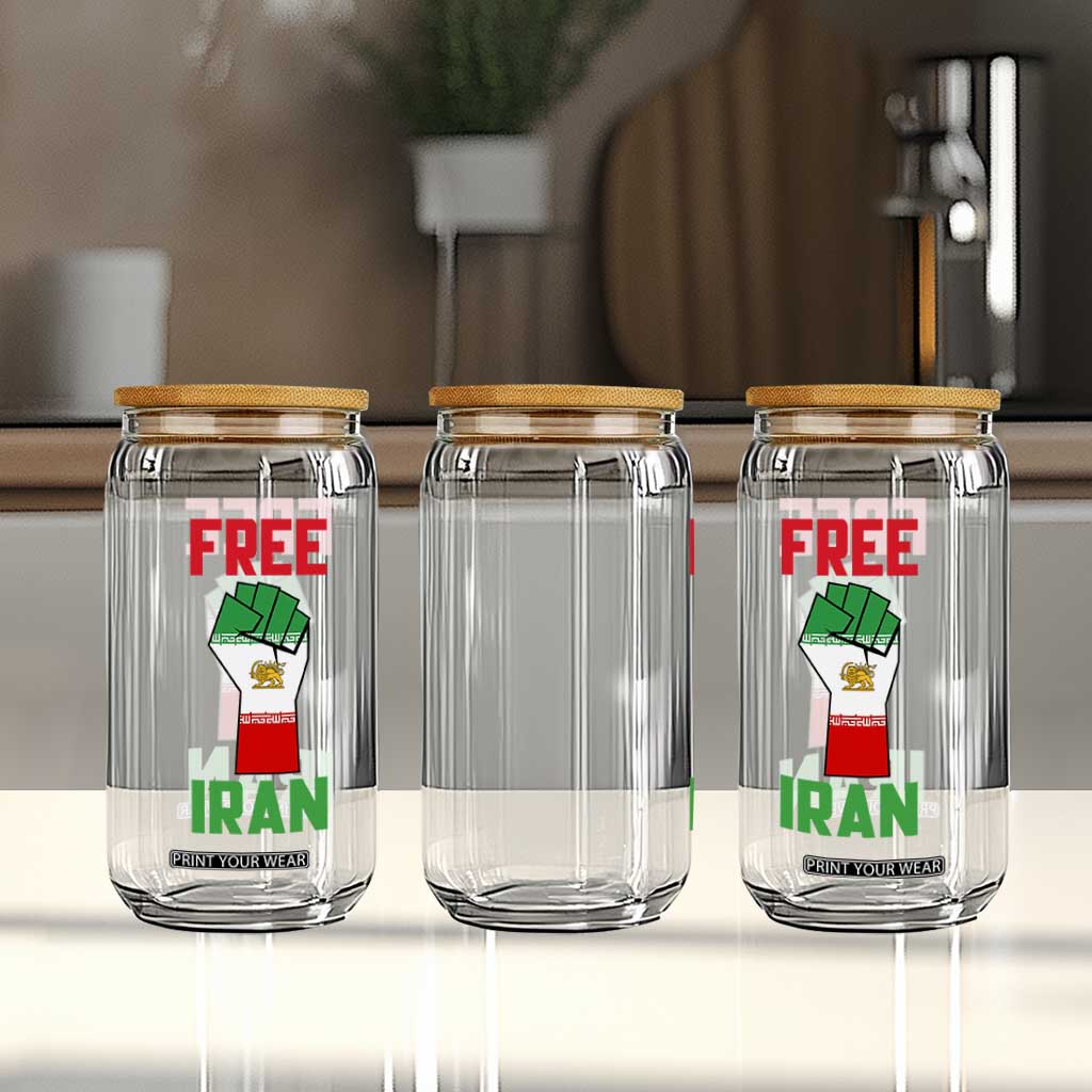 Free Iran Raised Fist Glass Can Persian Flag Lion and Sun Emblem Iranian Revolution TS02 Print Your Wear