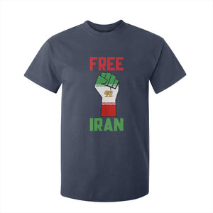 Free Iran Raised Fist T Shirt For Kid Persian Flag Lion and Sun Emblem Iranian Revolution TS02 Navy Print Your Wear