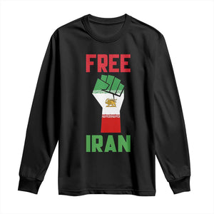 Free Iran Raised Fist Long Sleeve Shirt Persian Flag Lion and Sun Emblem Iranian Revolution TS02 Black Print Your Wear