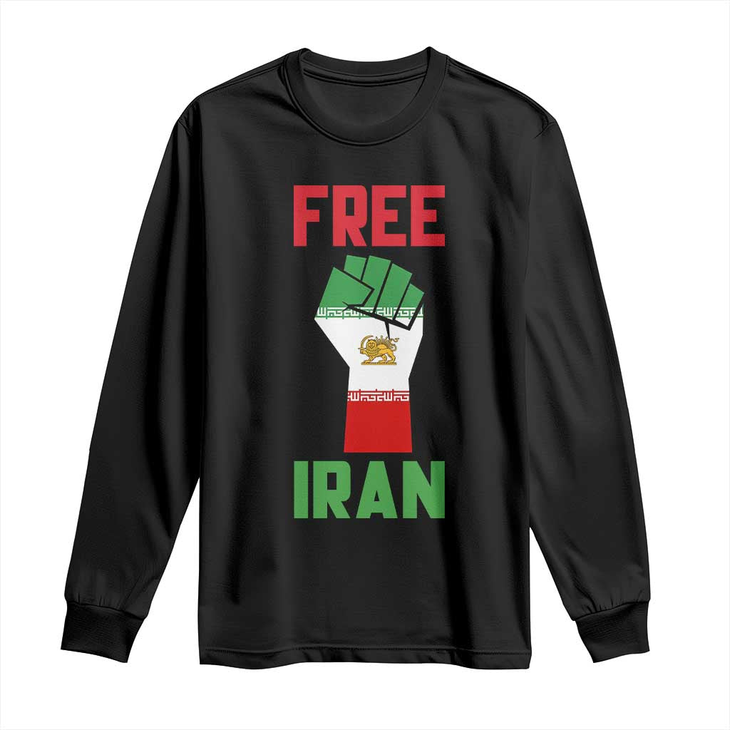 Free Iran Raised Fist Long Sleeve Shirt Persian Flag Lion and Sun Emblem Iranian Revolution TS02 Black Print Your Wear