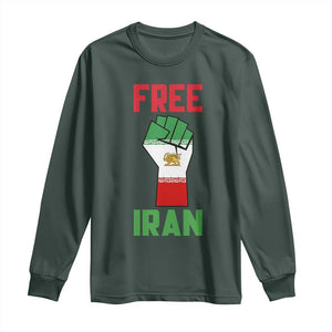 Free Iran Raised Fist Long Sleeve Shirt Persian Flag Lion and Sun Emblem Iranian Revolution TS02 Dark Forest Green Print Your Wear