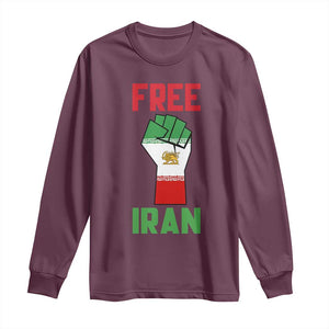 Free Iran Raised Fist Long Sleeve Shirt Persian Flag Lion and Sun Emblem Iranian Revolution TS02 Maroon Print Your Wear