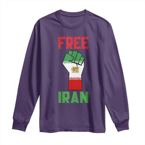 Free Iran Raised Fist Long Sleeve Shirt Persian Flag Lion and Sun Emblem Iranian Revolution TS02 Purple Print Your Wear