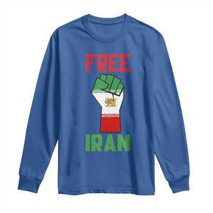 Free Iran Raised Fist Long Sleeve Shirt Persian Flag Lion and Sun Emblem Iranian Revolution TS02 Royal Blue Print Your Wear