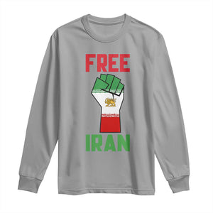 Free Iran Raised Fist Long Sleeve Shirt Persian Flag Lion and Sun Emblem Iranian Revolution TS02 Sport Gray Print Your Wear