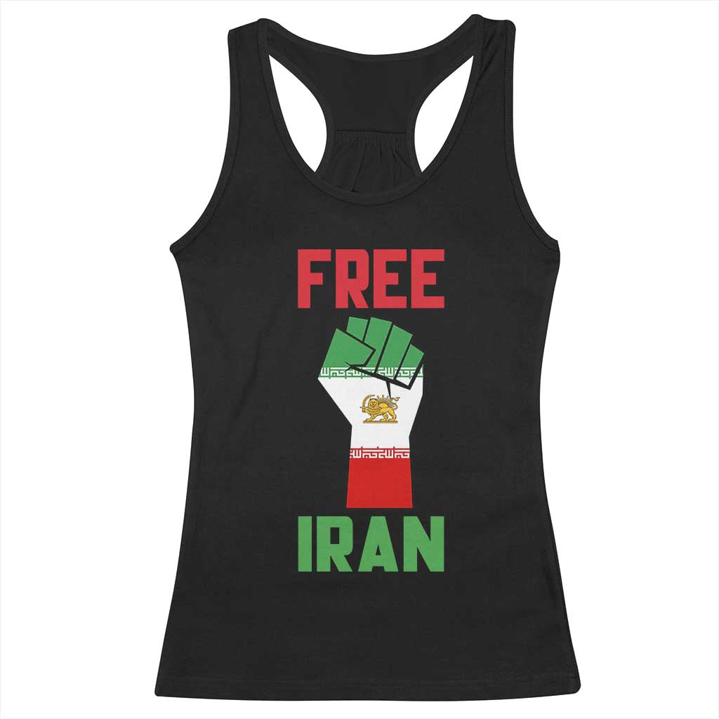 Free Iran Raised Fist Racerback Tank Top Persian Flag Lion and Sun Emblem Iranian Revolution TS02 Black Print Your Wear